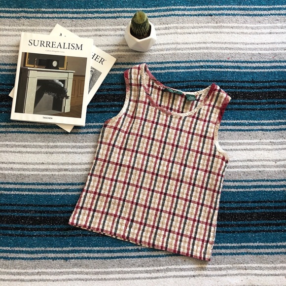 Vintage Tops - Vintage Plaid Slinky Stretchy Tank Top